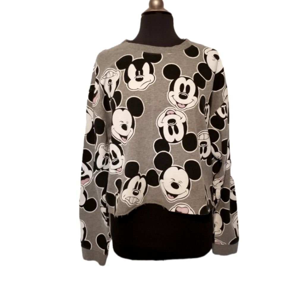 Mickey Mouse Cropped Crewneck Sweatshirt Size Xl Raw Hemm